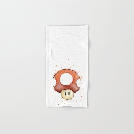 Red Mushroom Watercolor Mario Art Nintendo Geek Gaming Hand & Bath Towel
