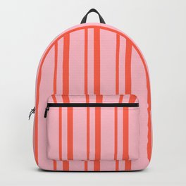 [ Thumbnail: Pink and Red Colored Pattern of Stripes Backpack ]
