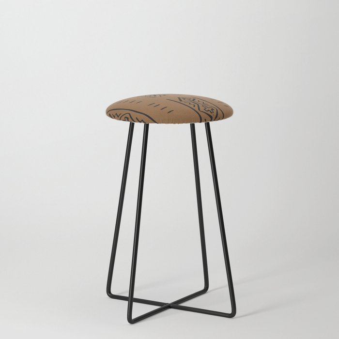 Mud Cloth Mercy Caramel and Black Pattern  Counter Stool
