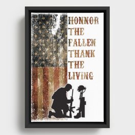 Vintage USA Flag Honor The Fallen Thank The Living Memorial's Day Veteran's Day Framed Canvas