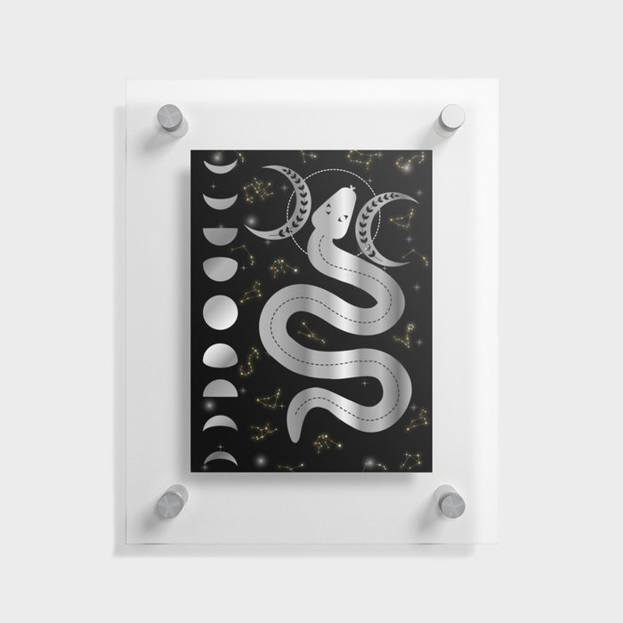 Magic snake with moon phases stars and constellations in silver Floating Acrylic Print