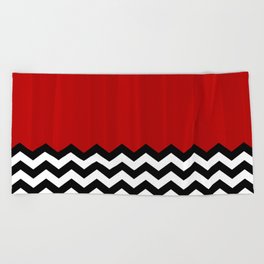 Red Black White Chevron Room w/ Curtains Beach Towel