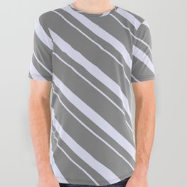 [ Thumbnail: Grey & Lavender Colored Lines/Stripes Pattern All Over Graphic Tee ]