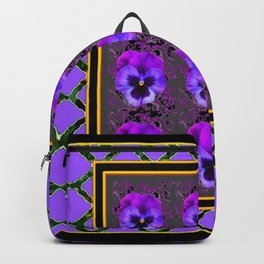 GARDEN OF PURPLE PANSY FLOWERS BLACK & TEAL PATTERNS Backpack