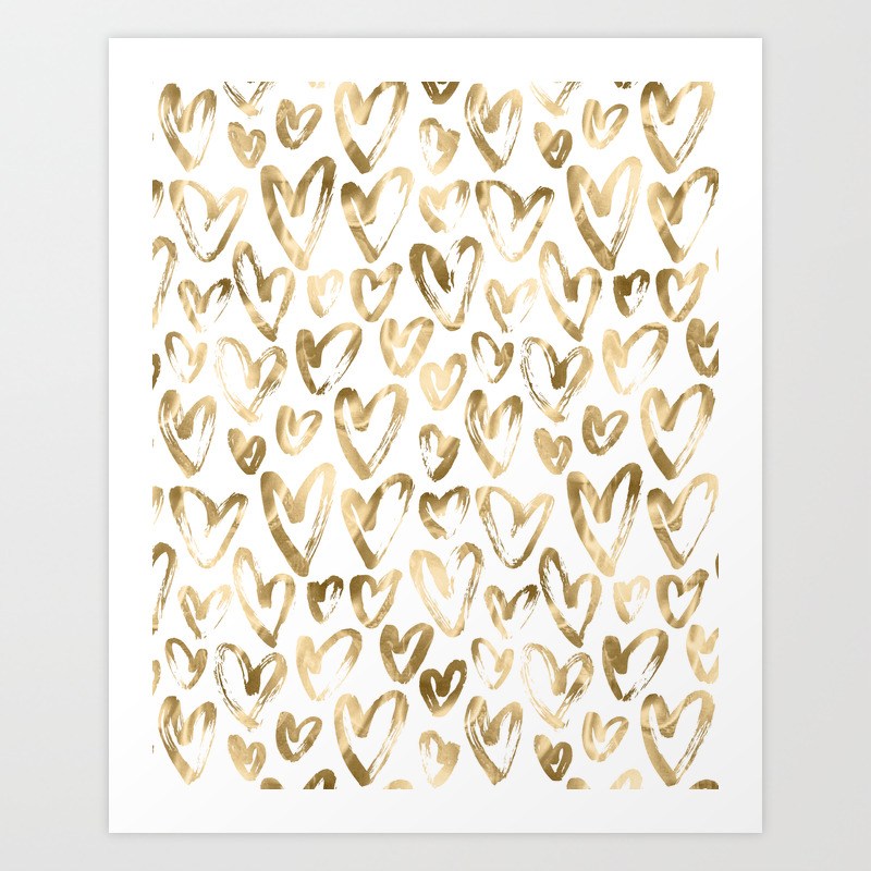 Gold Love Hearts Pattern On White Art Print By Nature Magick Society6
