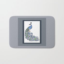 Refuse to Be Ordinary Bath Mat | Painting, Attitude, Fancy, Scrolls, Plumage, Abstract, Blue, Peacock, Illustration, Ink 