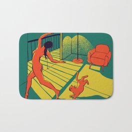 Dancing with the cat | Moody sunset light and shadows Aesthetic Green room Naked dance Femme Fatale  Bath Mat
