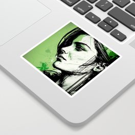 Sketch artwork of a model realized with green tones Sticker