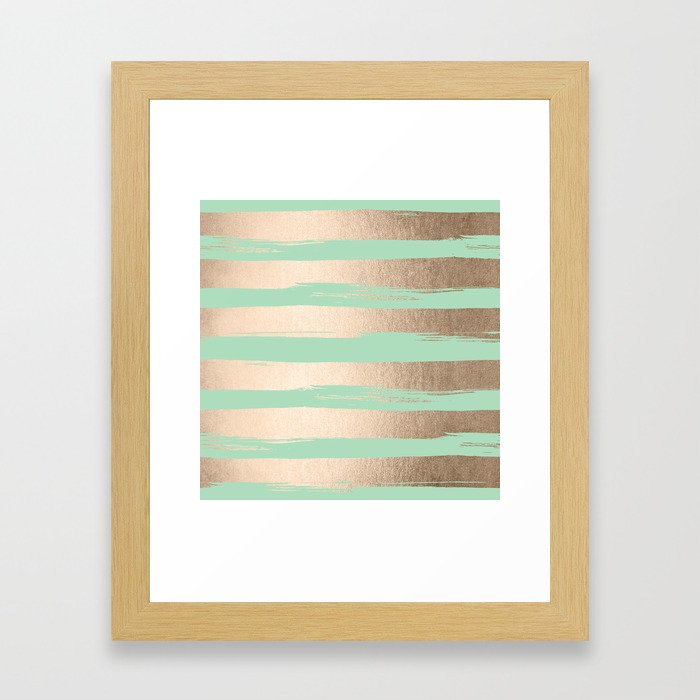Painted Stripes Gold Tropical Ocean Green Framed Art Print