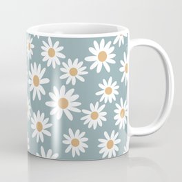 Daisies - daisy floral repeat, daisy flowers, 70s, retro, black, daisy florals dusty blue Mug