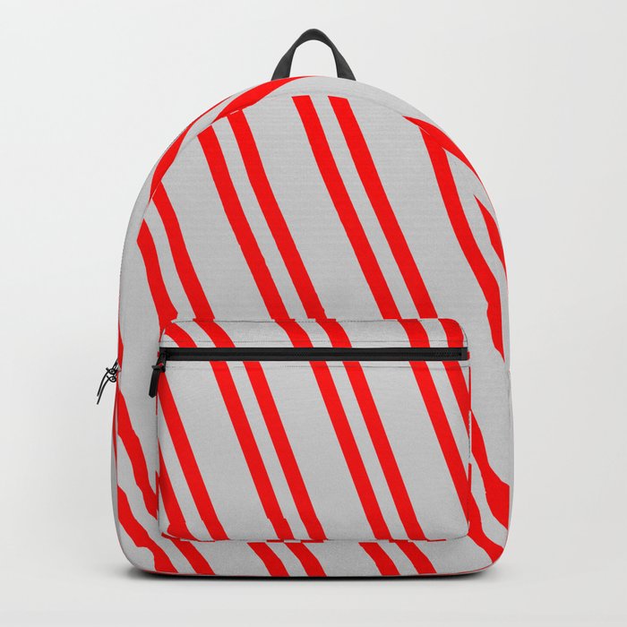 Light Gray and Red Colored Striped Pattern Backpack
