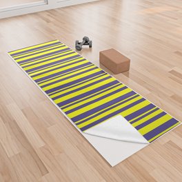 [ Thumbnail: Yellow and Dark Slate Blue Colored Striped Pattern Yoga Towel ]