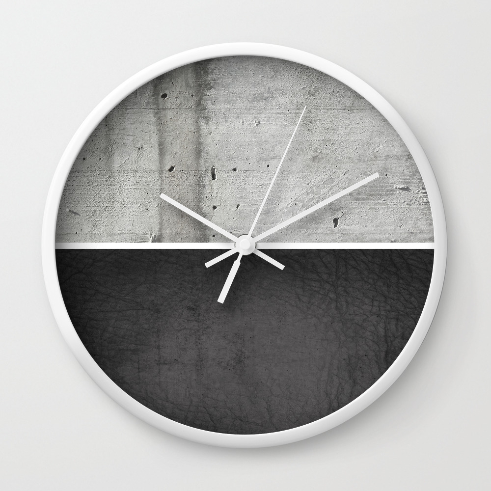 Raw Concrete And Black Leather Wall Clock By Cafelab Society6