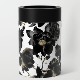 Modern Elegant Black White and Gold Floral Pattern Can Cooler