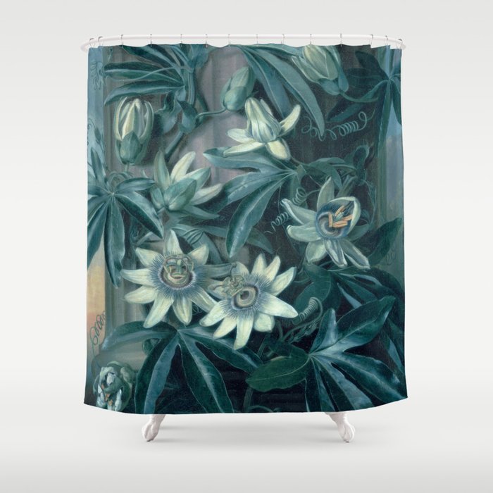 Blue Passion Flowers Temple of Flora Shower Curtain