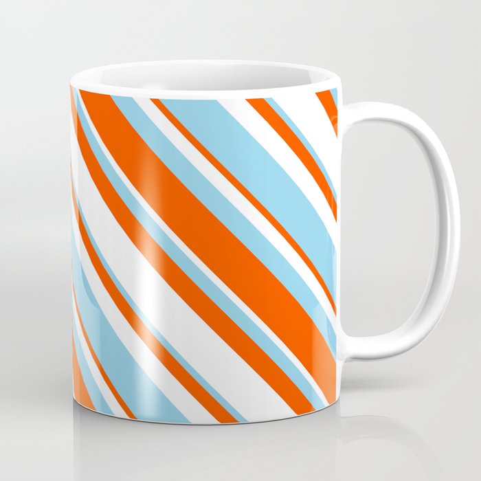 Sky Blue, Red & White Colored Stripes/Lines Pattern Coffee Mug