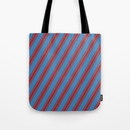 [ Thumbnail: Blue & Brown Colored Striped Pattern Tote Bag ]