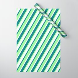 [ Thumbnail: Mint Cream, Teal, and Green Colored Lines Pattern Wrapping Paper ]