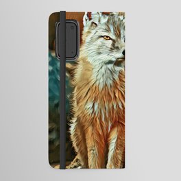 Elegant arctic fox sitting on tree log Android Wallet Case