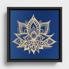 Gold and Blue Lotus Flower Mandala Framed Canvas