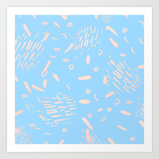 Sweet Life Memphis Peach Coral Pink + Blue Raspberry Art Print