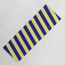 [ Thumbnail: Midnight Blue & Tan Colored Striped Pattern Yoga Mat ]