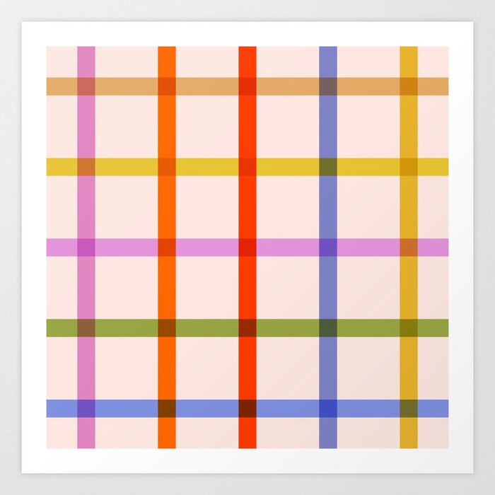 Mid Mod Rainbow Summer Gingham Check pattern Art Print