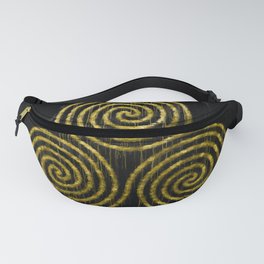Golden Triple Spiral And Paint Drips On Black Background Fanny Pack