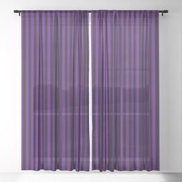 [ Thumbnail: Indigo & Black Colored Striped/Lined Pattern Sheer Curtain ]