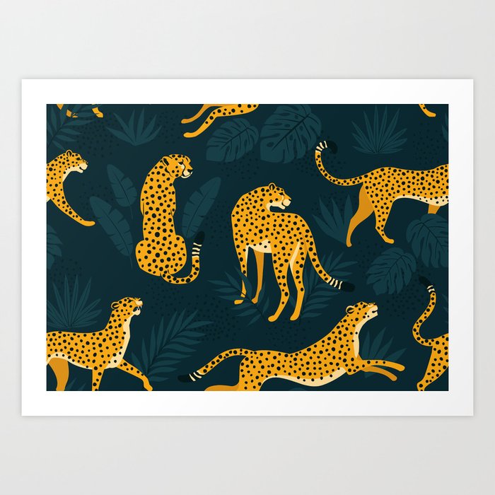Leopard pattern Black Art Print