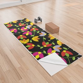 Vintage multicolored flower pattern isolated on dark background! Yoga Towel