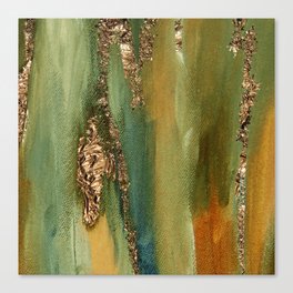 Green Paint Brushstrokes Gold Foil Canvas Print