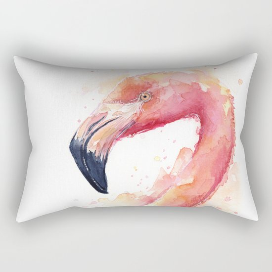 Flamingo Watercolor Pink Bird Tropical Animal Rectangular Pillow