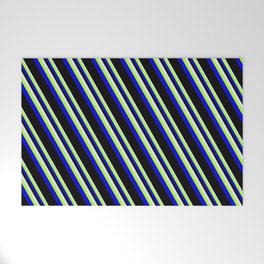[ Thumbnail: Lavender, Light Green, Blue & Black Colored Pattern of Stripes Welcome Mat ]