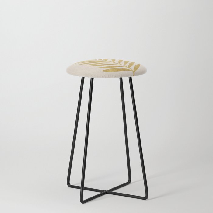 Metallic Gold Tropical Leaf Drawing Counter Stool