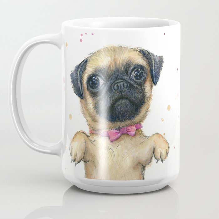 Cute Pug Puppy Dog Watercolor Painting Coffee Mug By Olechka