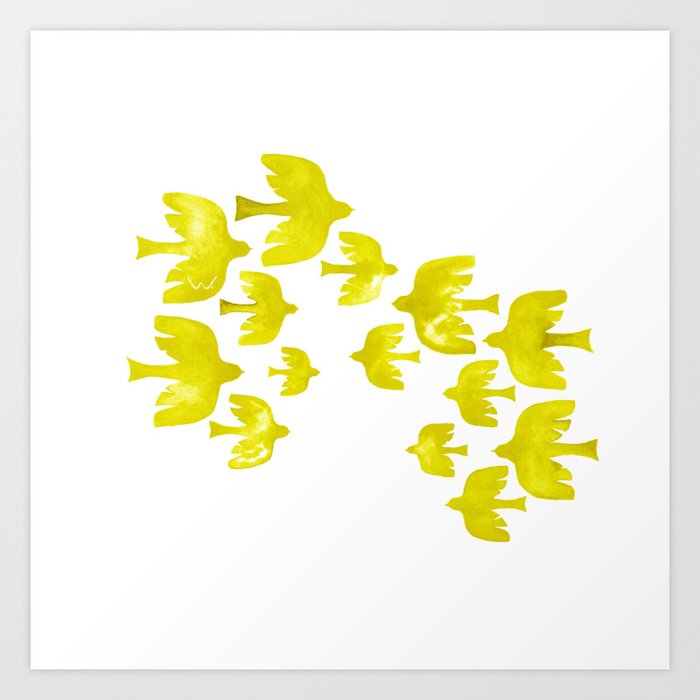 Flight of yellow flock Art Print