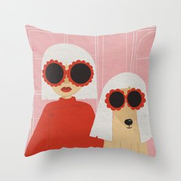 Girl and dog pink Throw Pillow