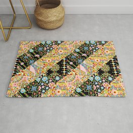 Crazy Patchwork Triangles Rug | Bohochic, Bohemian, Pinkblack, Rococo, Multicolour, Other, Painting, Romany, Diagonalpattern, Watercolor 