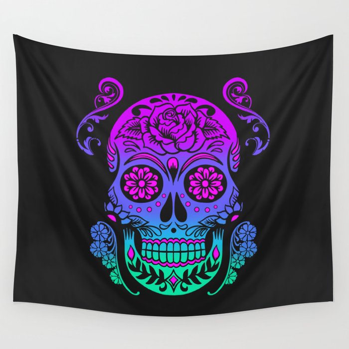 Sugar Skull Neon Flower Wall Tapestry