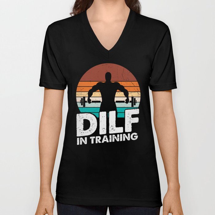 DILF In Training Funny Vintage V Neck T Shirt