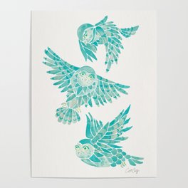 Owls in Flight – Turquoise Palette Poster