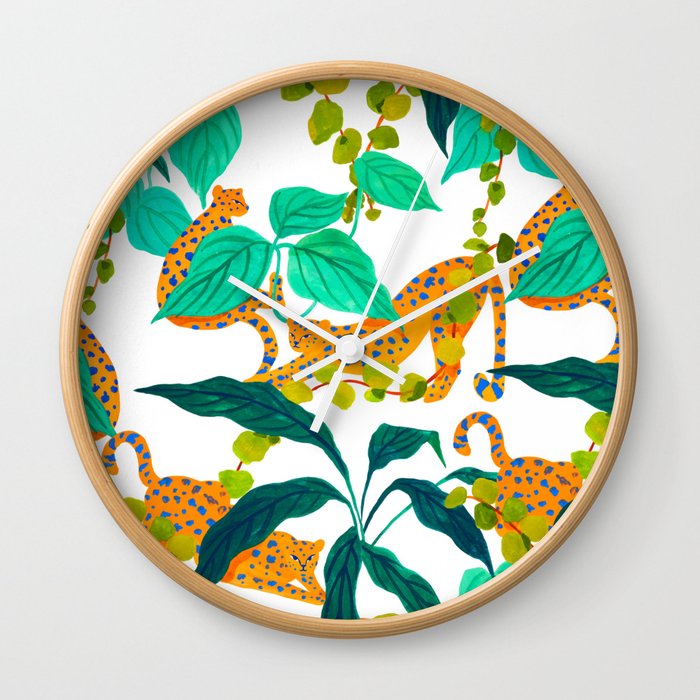 Leopards Playing among Plants Wall Clock