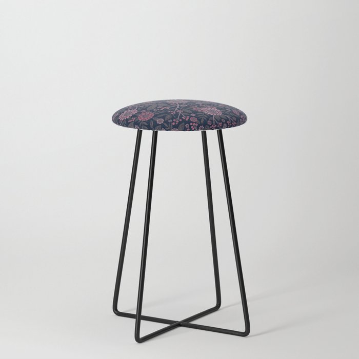Boho Floral in Navy Blue & Rose Pink Counter Stool