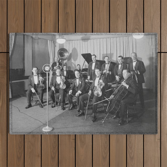 Vintage black and white photo of orchestra Outdoor Rug