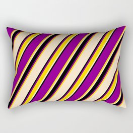 [ Thumbnail: Purple, Yellow, Bisque, and Black Colored Pattern of Stripes Rectangular Pillow ]