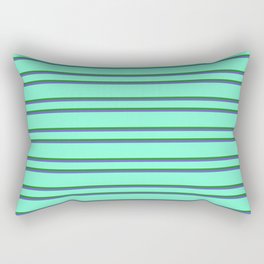 [ Thumbnail: Aquamarine, Forest Green, and Slate Blue Colored Lined Pattern Rectangular Pillow ]