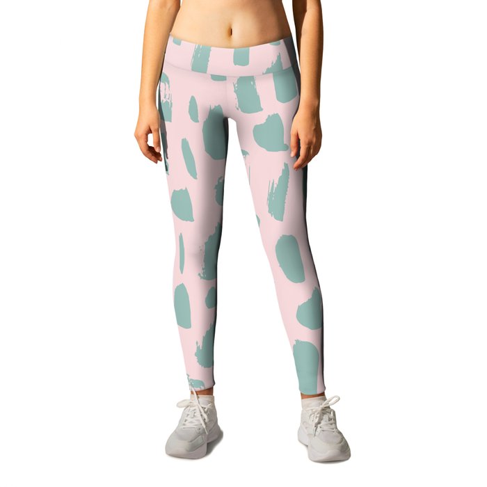 Handdrawn mint drops and dots on pink - Mix & Match with Simplicty of life Leggings