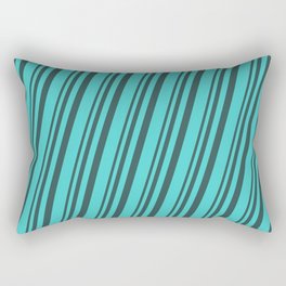 [ Thumbnail: Dark Slate Gray & Turquoise Colored Striped Pattern Rectangular Pillow ]