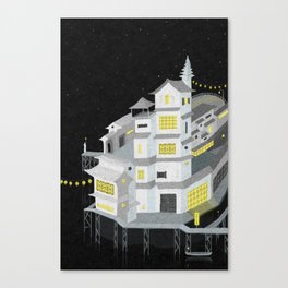 MONK IN PAGODA , LAKE Canvas Print